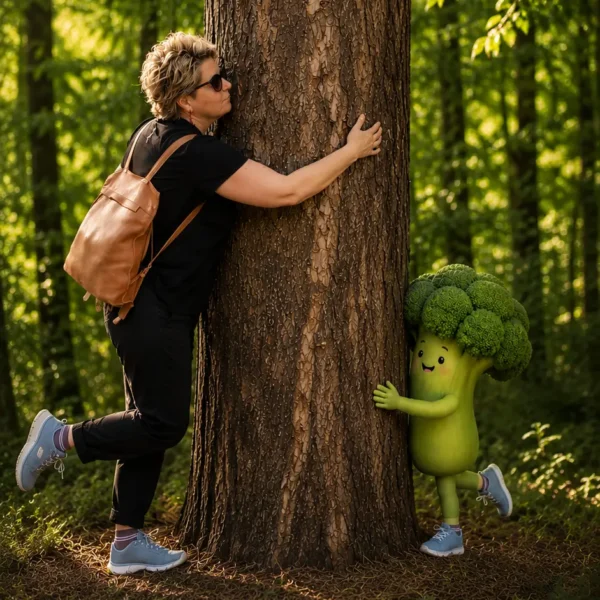 Roser i bròquil abraçant un arbre
